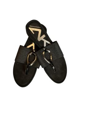 Anne Klein Sport Black Slide Sandals with gun metal Hardware